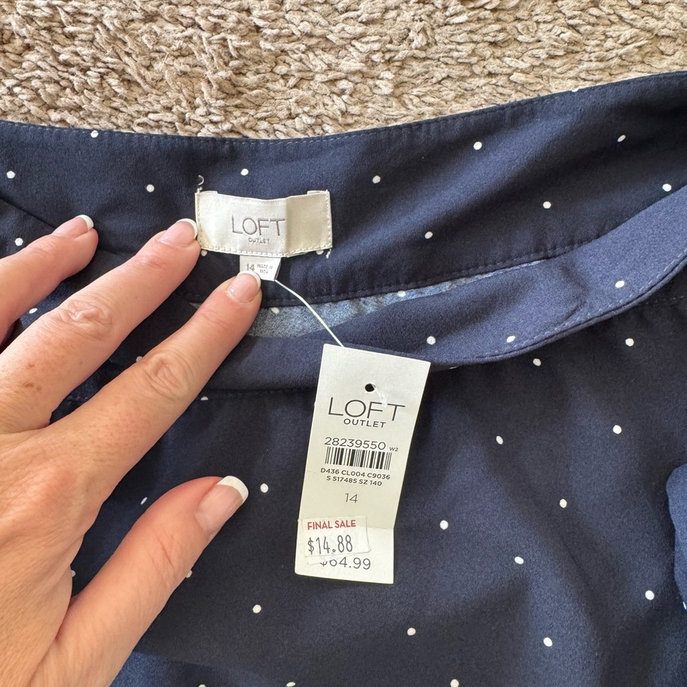 LOFT Dark Blue Blouse with White Dots